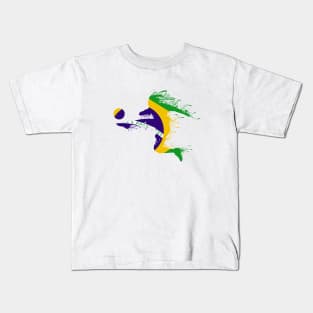 Funny Brazil Soccer Player Tee Brazilian Flag Girls Boys Kids T-Shirt